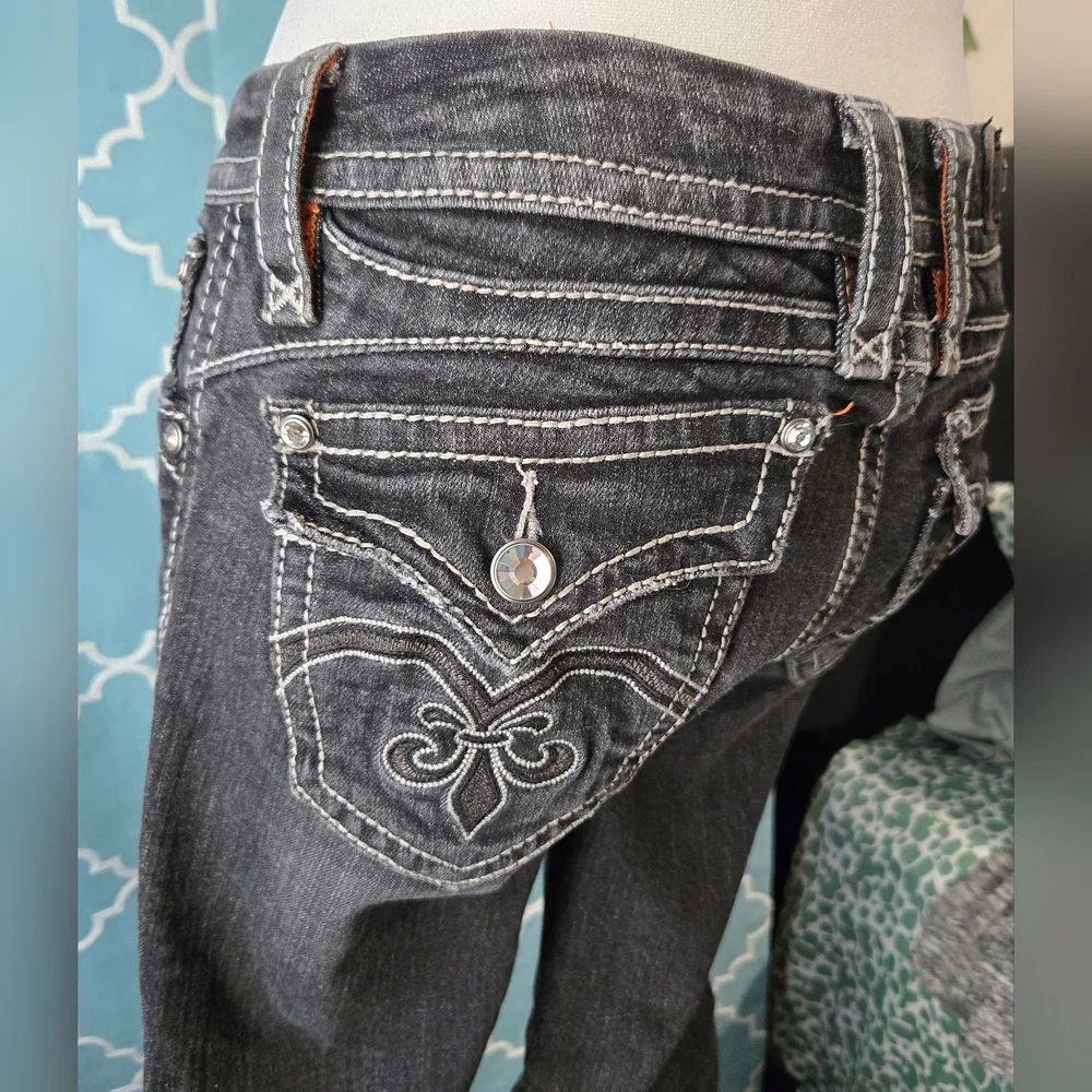 Rock Revival Black Boot Cut Jeans with Ornate Stitching - Picture 4 of 9